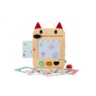 Wooden toy with fox design on a white background