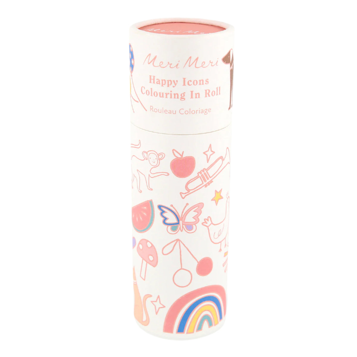  cylindrical product with colorful icons and 'Meri Meri' branding on a white background
