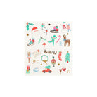 A square sheet of Christmas-themed stickers or decals on a white background, featuring festive illustrations such as Santa Claus, snowman, reindeer, sleighs, candy canes, wreaths, ornaments, and the text 'Ho! Ho! Ho!'.