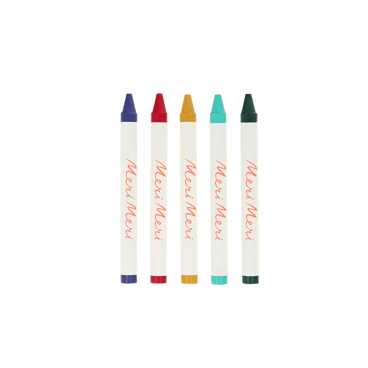 Five colorful markers with 'Meri Meri' branding on a white background
