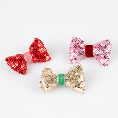 Sequin & Velvet Mini Bow Hairclips by Meri Meri