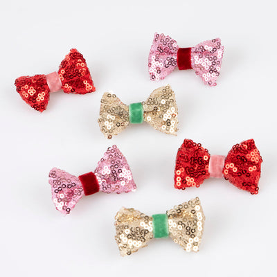 Sequin & Velvet Mini Bow Hairclips by Meri Meri