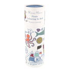 Meri Meri Pirate Colouring In Roll rolling pin in a white cylindrical tube with colorful pirate-themed illustrations including an octopus, ship, treasure chest, and parrot.