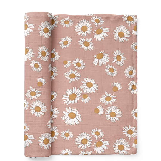 Daisy Muslin Swaddle by Mini Wander - Blush Pink by Mini Wander