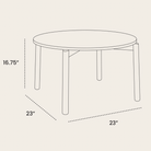 Line drawing of a round table with dimensions labeled
