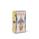 Box with a colorful design featuring an elephant and floral elements on a white background