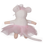 White mouse plush toy with a pink tutu on a white background