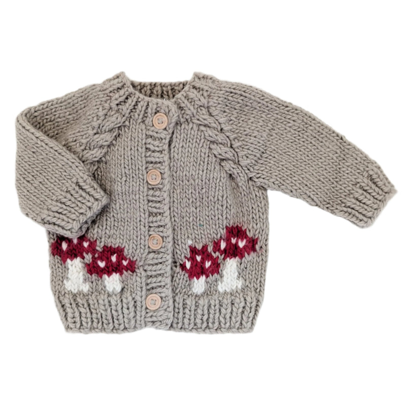 Mushroom Cardigan Sweater - Pebble by Huggalugs