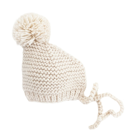 Garter Stitch Knit Bonnet - Natural by Huggalugs