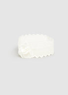 White lace headband on a light gray background