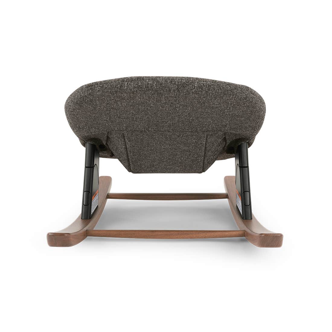 Brown rocking chair with wooden base on a white background