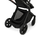 Black stroller with a visible brand logo on a white background