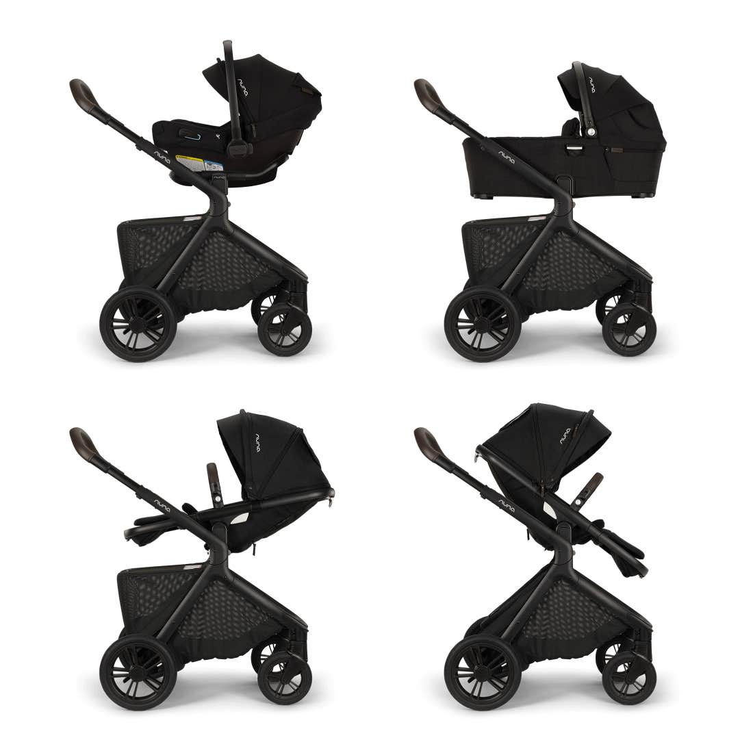4 Black stroller with Nuna branding on a white background