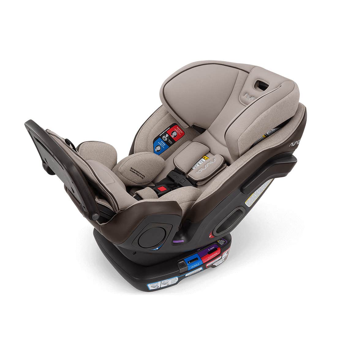 Beige and brown car seat on a white background
