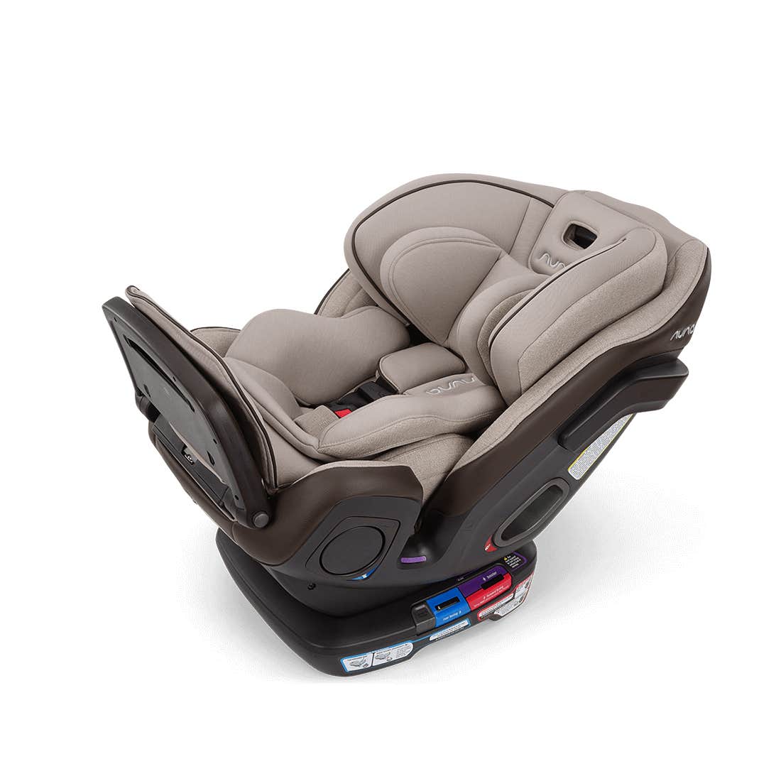 Baby car seat with adjustable headrest on a white background