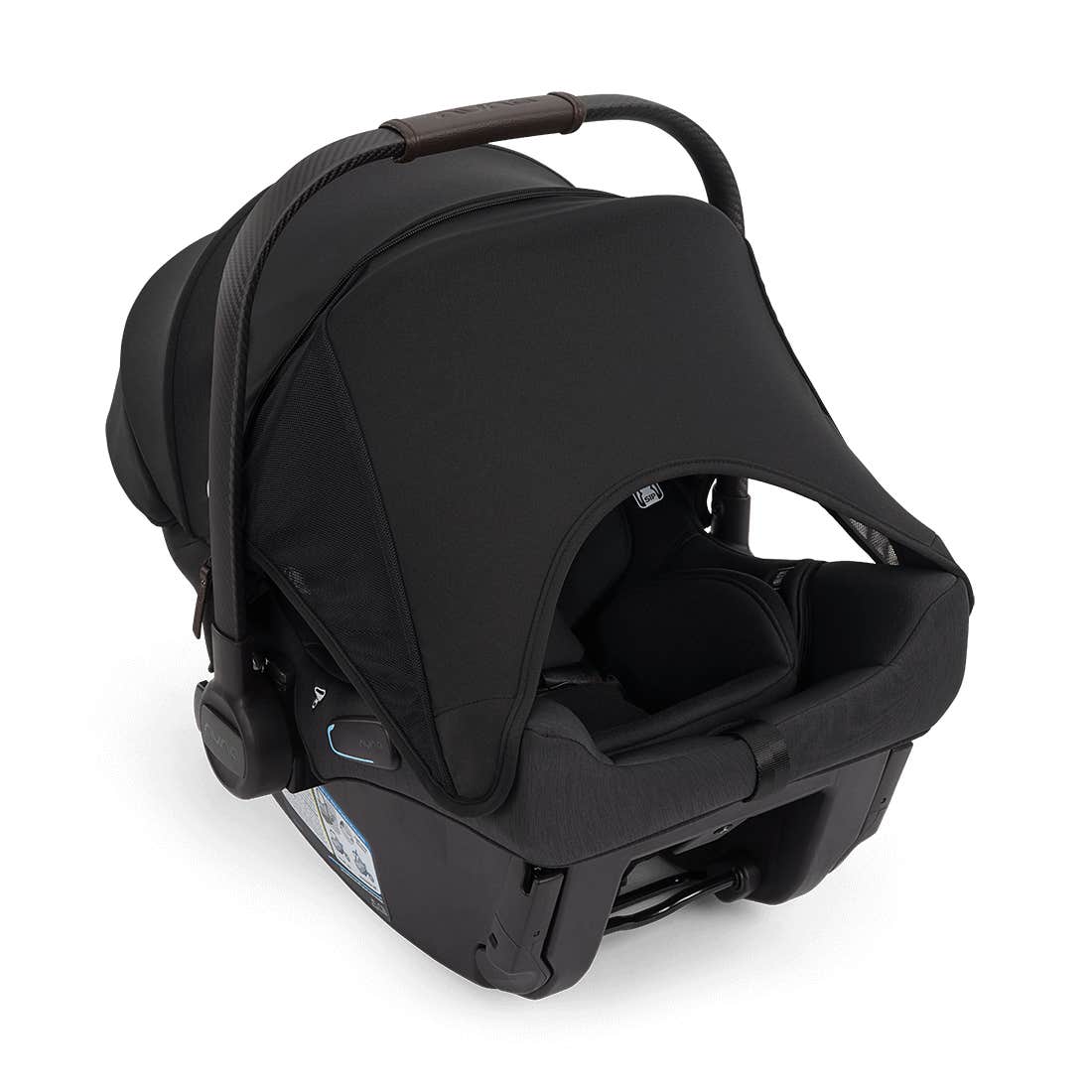 Black baby car seat on a white background