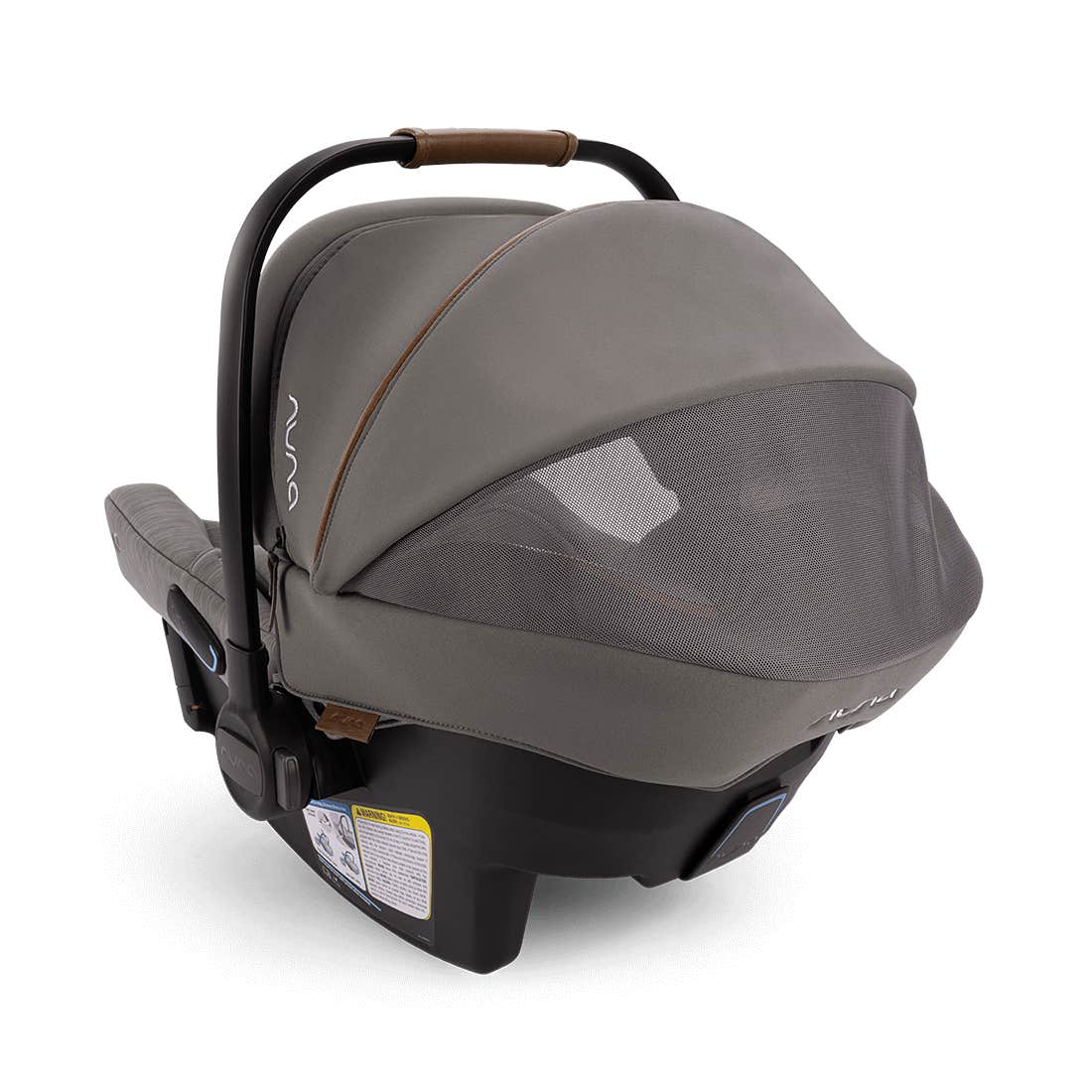 Gray baby car seat with canopy on a white background