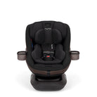 Black car seat with brown accents on a white background