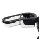 A close-up of a black and clear plastic cup holder attachment, likely for a stroller or baby carrier, shown against a plain white background.