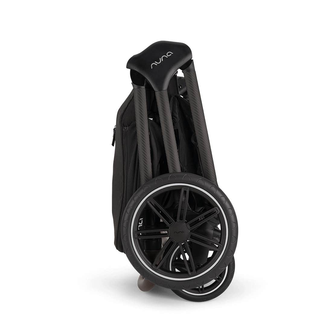 Black folding scooter with 'Nuna' branding on a white background