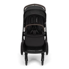 Black baby stroller on a white background