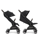 Two black strollers with 'Nuna' branding on a white background