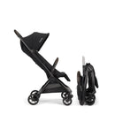 Black stroller in two positions on a white background
