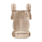 Baby carrier with beige and brown design on a white background