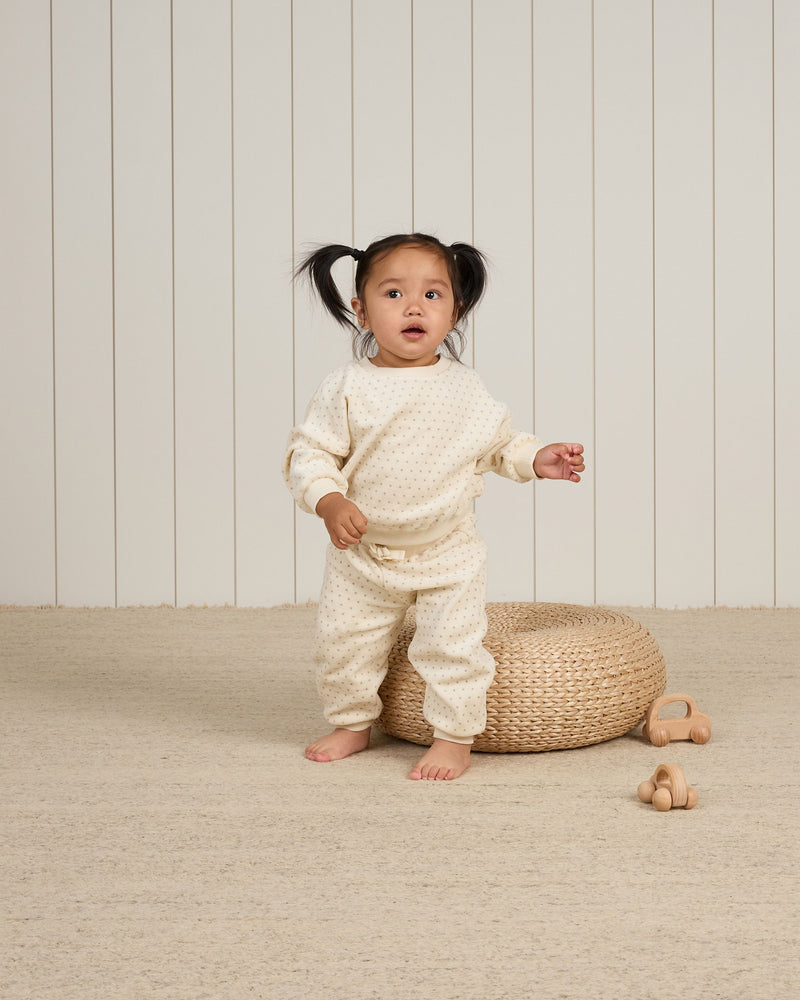 Velour Relaxed Sweatpant Polka Dot - Natural by Quincy Mae