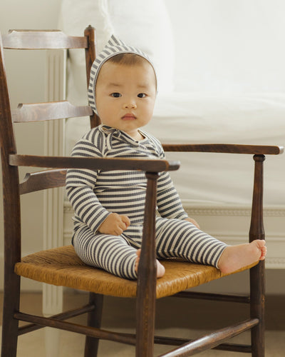 Ribbed Pixie Bonnet - Indigo Stripe by Quincy Mae