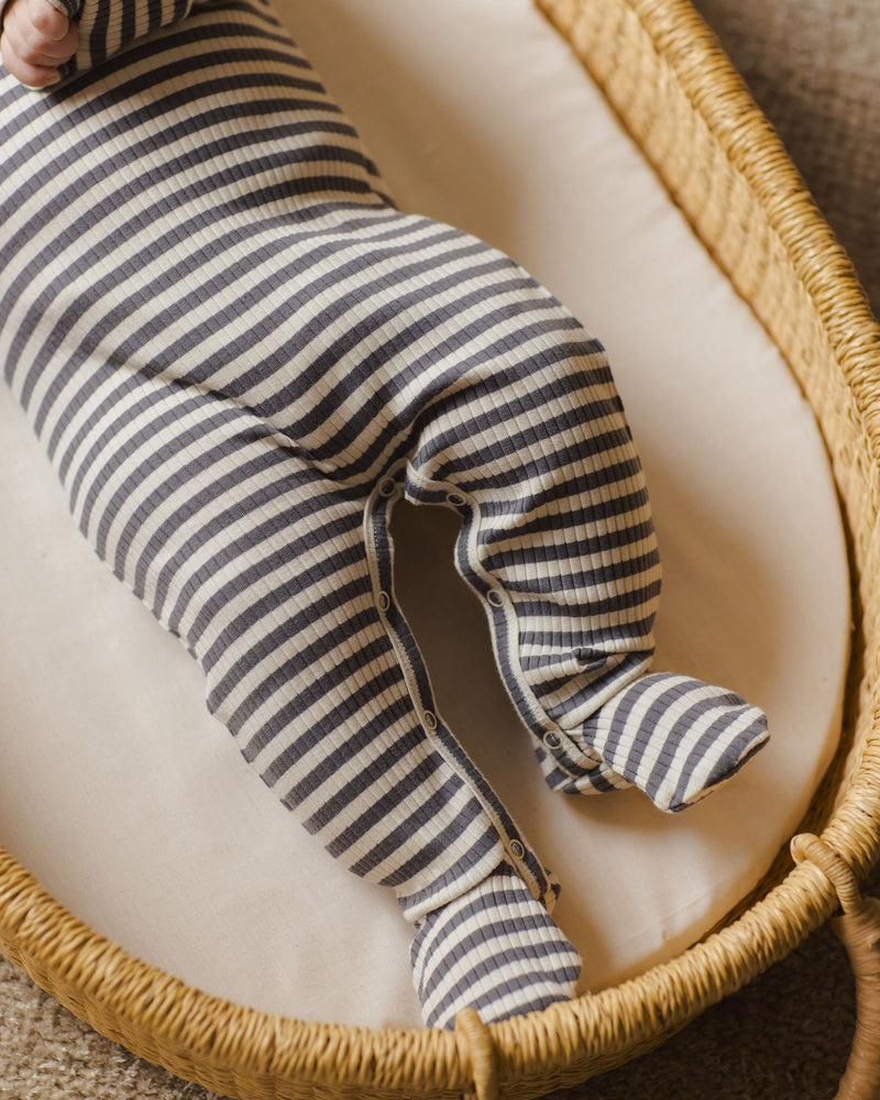 Ribbed Footie - Indigo Stripe  by Quincy Mae - FINAL SALE