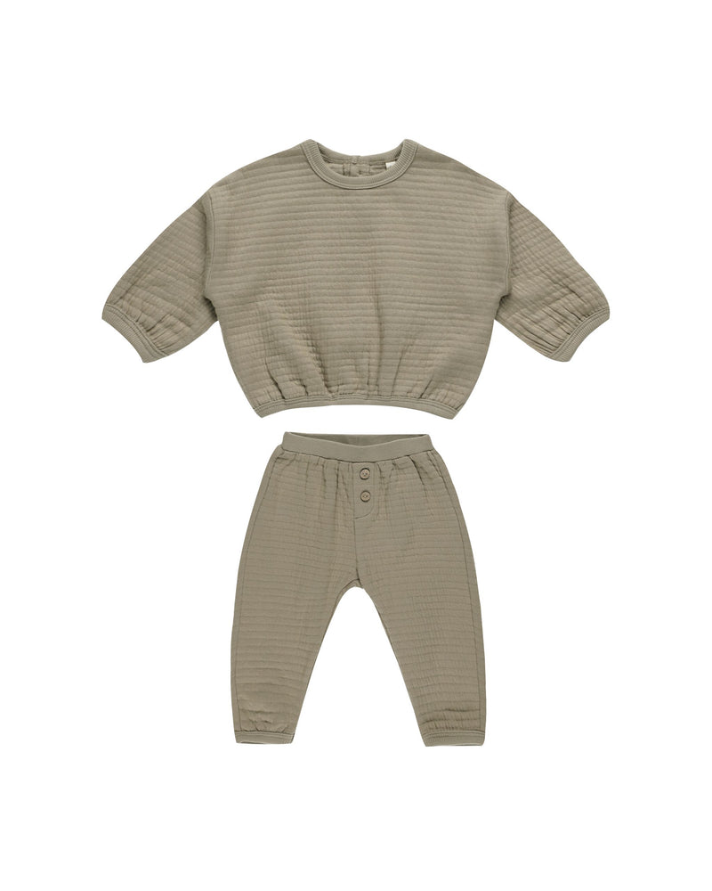 Textured Sweat Set - Olive by Quincy Mae