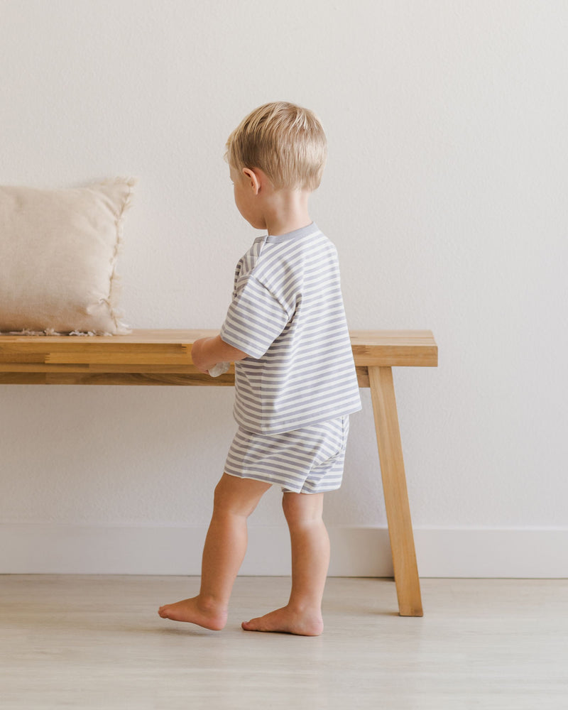Pocket Tee + Short Set - Blue Stripe by Quincy Mae