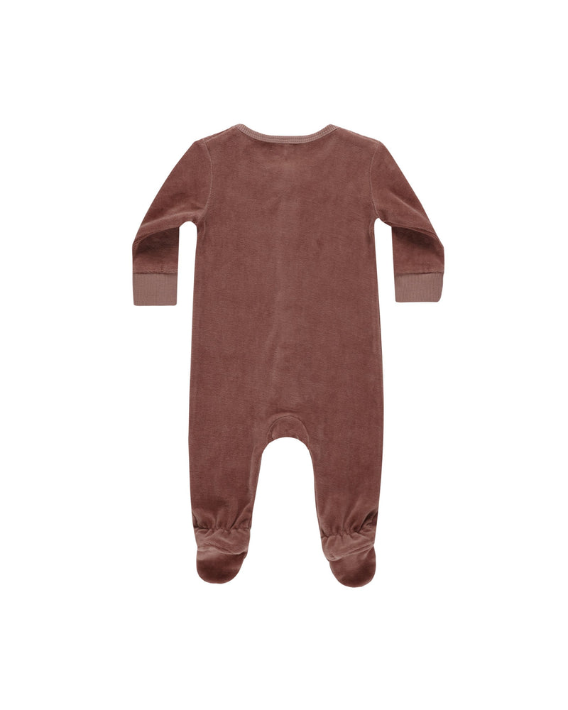 Velour Hidden Snap Footie - Cranberry by Quincy Mae