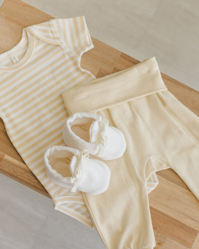Short Sleeve Bodysuit - Yellow Stripe by Quincy Mae
