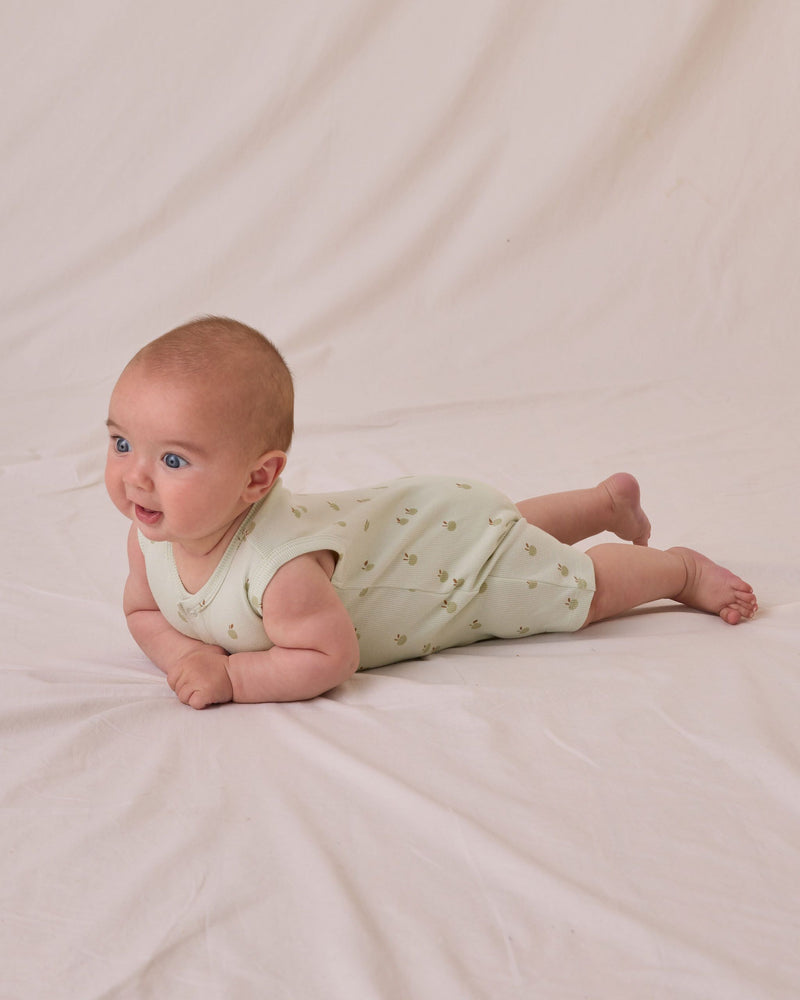 Ribbed Henley Romper - Apples by Quincy Mae