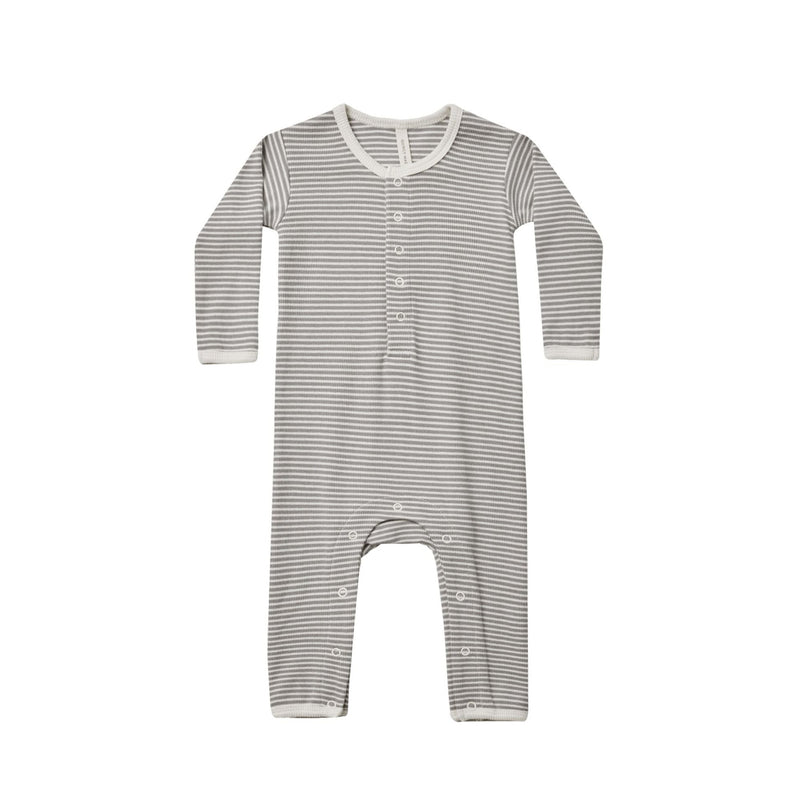 Ribbed Baby Jumpsuit - Lagoon Micro Stripe by Quincy Mae