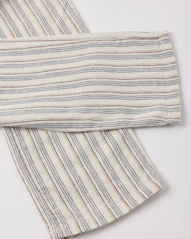 Striped fabric with blue and brown lines on a white background