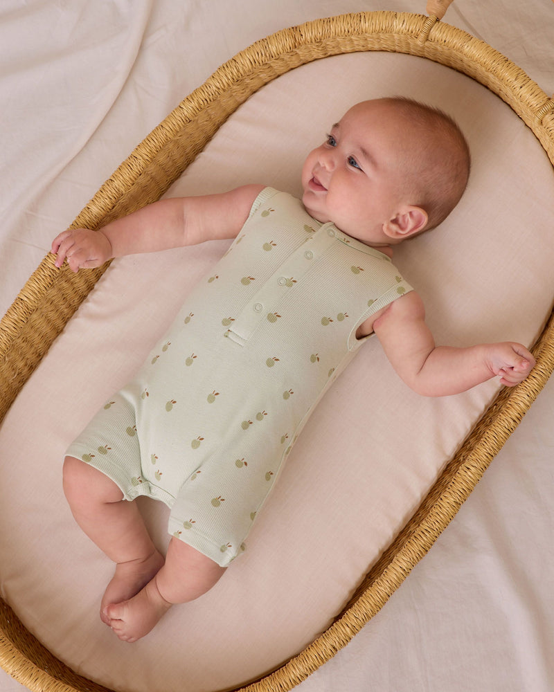 Ribbed Henley Romper - Apples by Quincy Mae