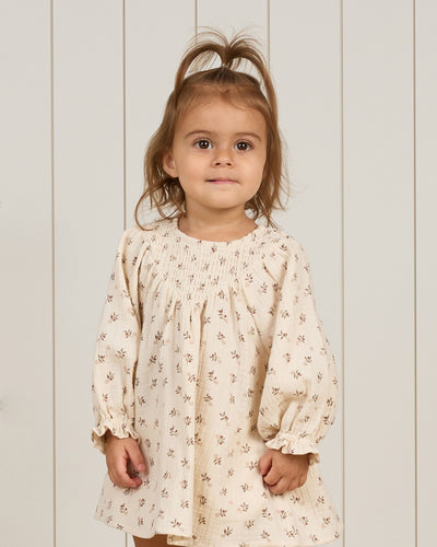 V Smocked Dress Holly Berry - Natural by Quincy Mae