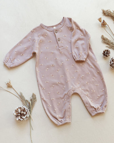 Henley Bubble Jumpsuit Butterflies - Mauve by Quincy Mae