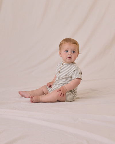 Short Sleeve One-Piece Romper - Sage Stripe by Quincy Mae