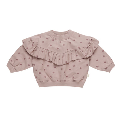 Ruffle Fleece Sweatshirt Polka Dots - Mauve by Quincy Mae