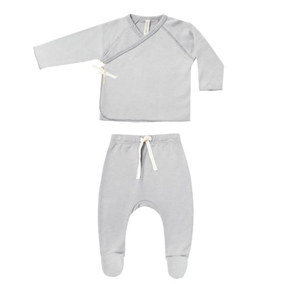Wrap Top + Footed Pant Set - Cloud by Quincy Mae