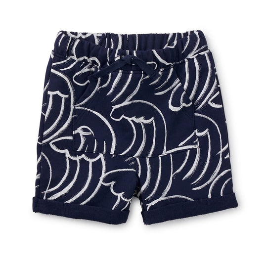 Pocket O' Sunshine Baby Shorts - Kanagawa Waves in Dark Blue by Tea Collection FINAL SALE