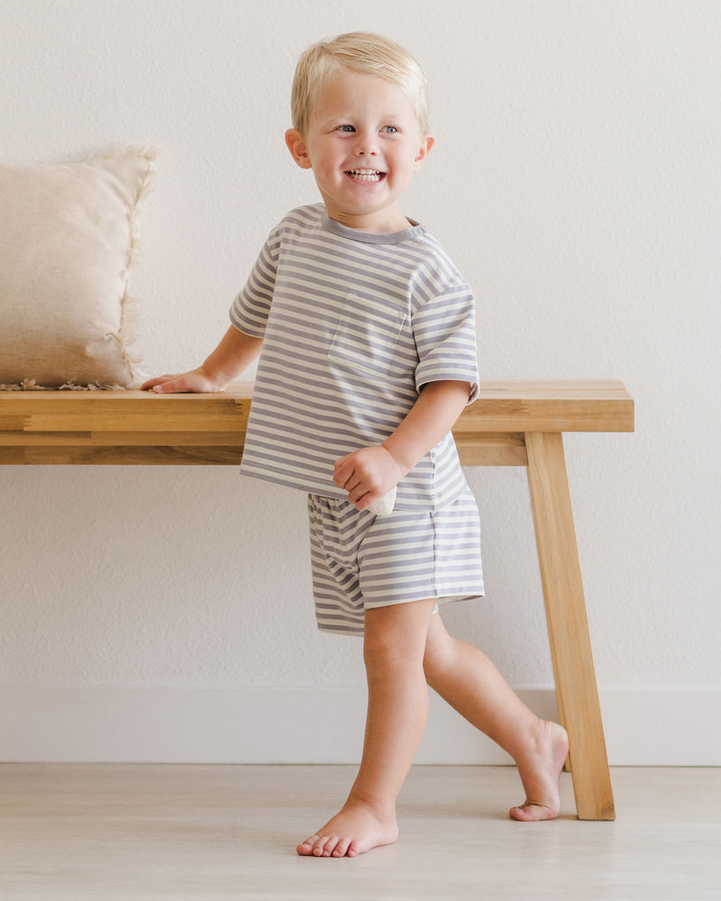 Pocket Tee + Short Set - Blue Stripe by Quincy Mae
