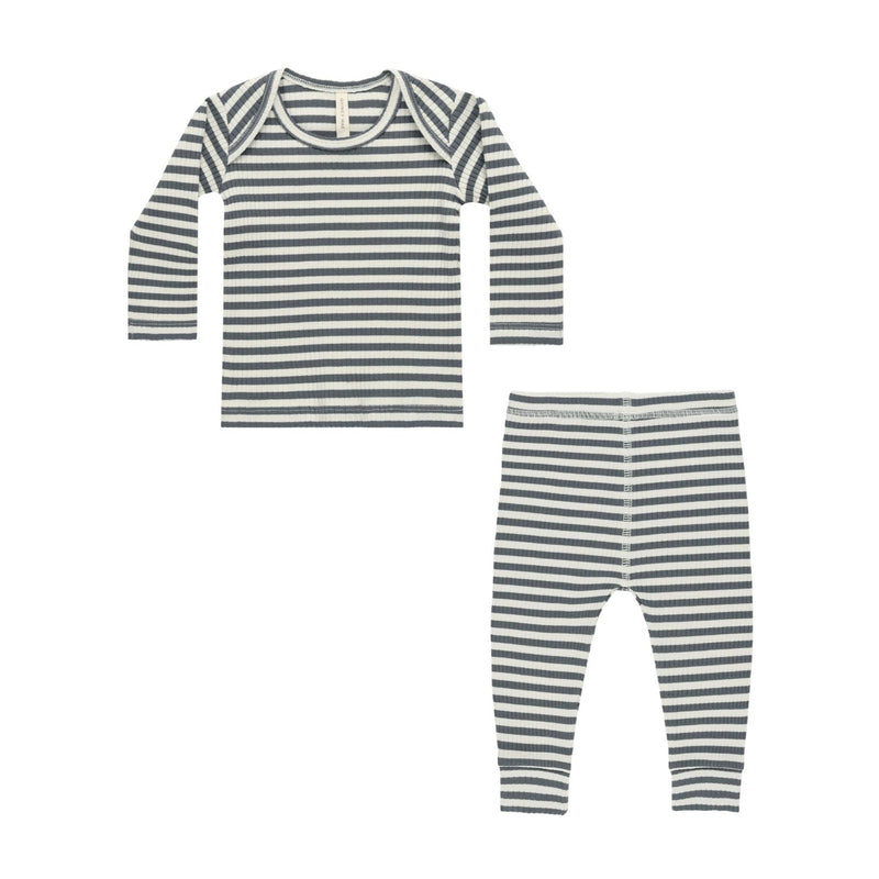 Ribbed Tee + Legging Set - Indigo Stripe by Quincy Mae