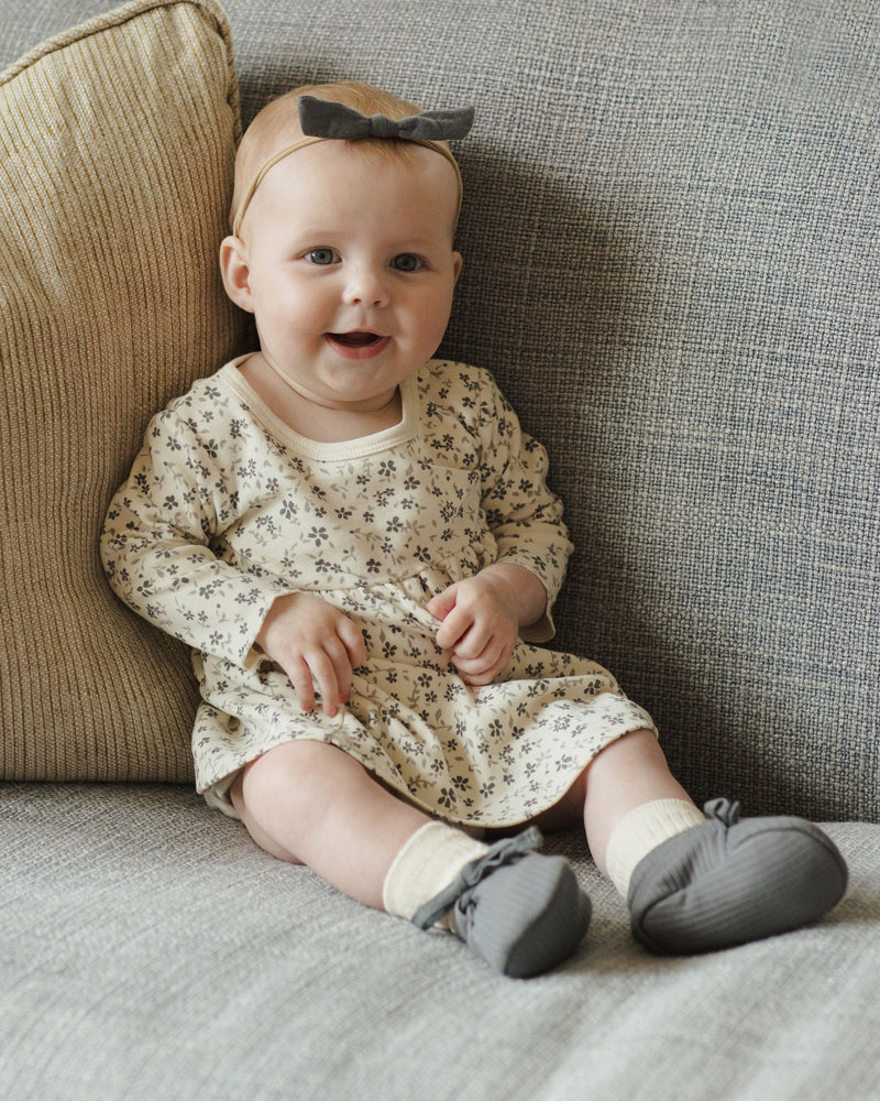 Long Sleeve Baby Dress - Blue Floral by Quincy Mae