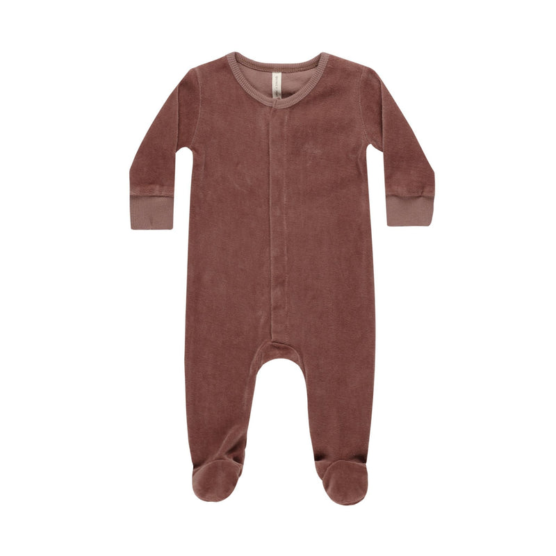 Velour Hidden Snap Footie - Cranberry by Quincy Mae