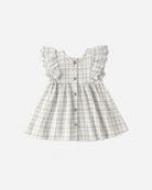 Plaid dress with ruffled sleeves on a white background